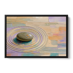 Japandi Sage Stone in Raked Ripples - Black Framed Canvas Wall Art - Front