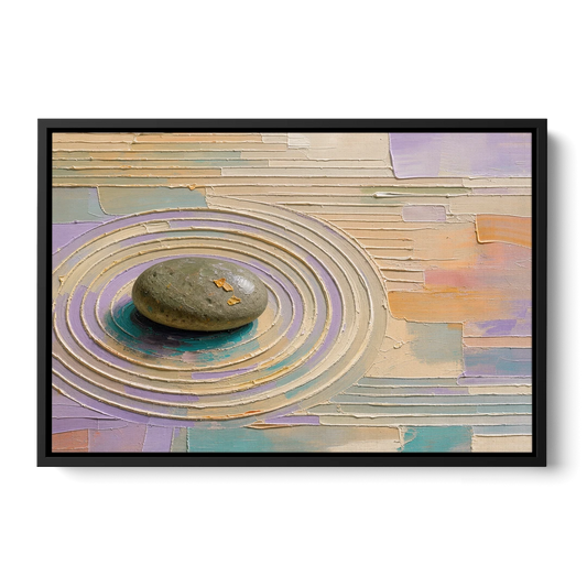 Japandi Sage Stone in Raked Ripples - Black Framed Canvas Wall Art - Front