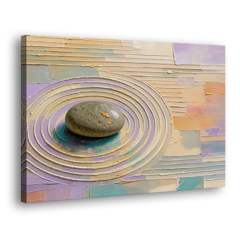 Japandi Sage Stone in Raked Ripples - Canvas Wall Art