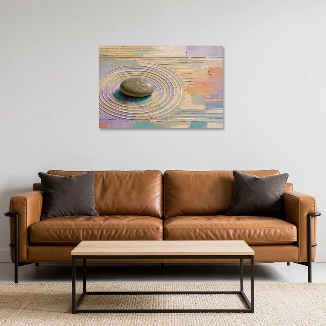 Japandi Sage Stone in Raked Ripples - Canvas Wall Art - Sofa - 36x24