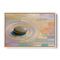 Japandi Sage Stone in Raked Ripples - Oak Framed Canvas Wall Art - Front