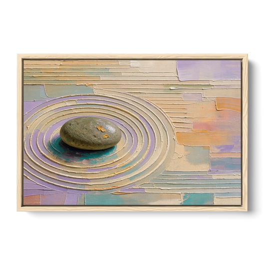 Japandi Sage Stone in Raked Ripples - Oak Framed Canvas Wall Art - Front