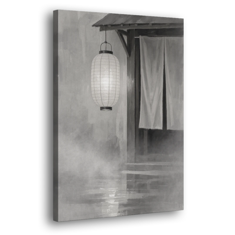 Japanese Lantern Painting by a Misty Doorway - Canvas Wall Art - Side