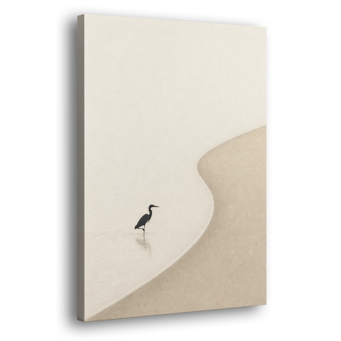 Japanese Minimalist Art of a Heron in the Shallows - Canvas Wall Art - Side