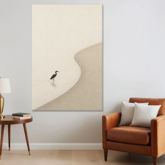Japanese Minimalist Art of a Heron in the Shallows - Canvas Wall Art - Sofa - 40x60