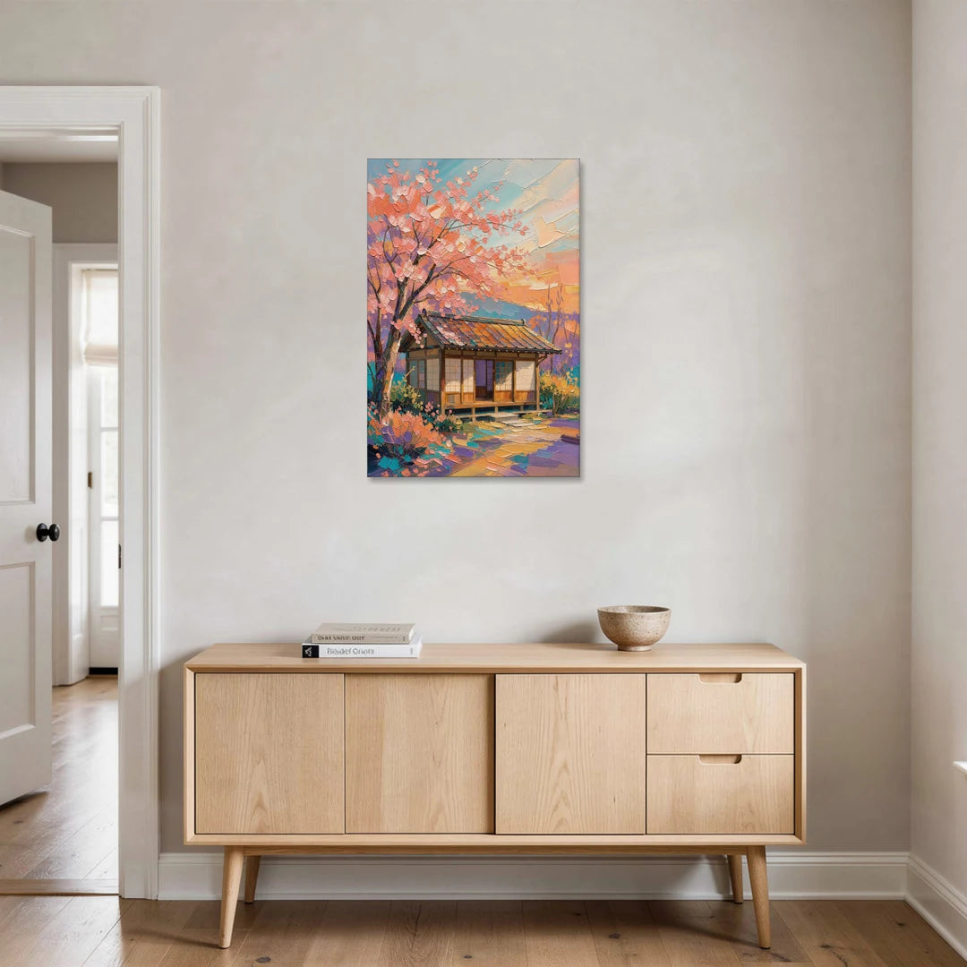Japanese Teahouse Under Cherry Blossom - Canvas Wall Art - Coffee Table - 24x36
