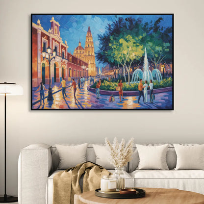 Jardín Unión Evening Living Room - Black Canvas Wall Art