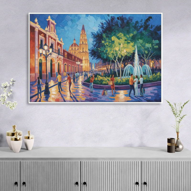 Jardín Unión Evening Living Room - White Canvas Wall Art