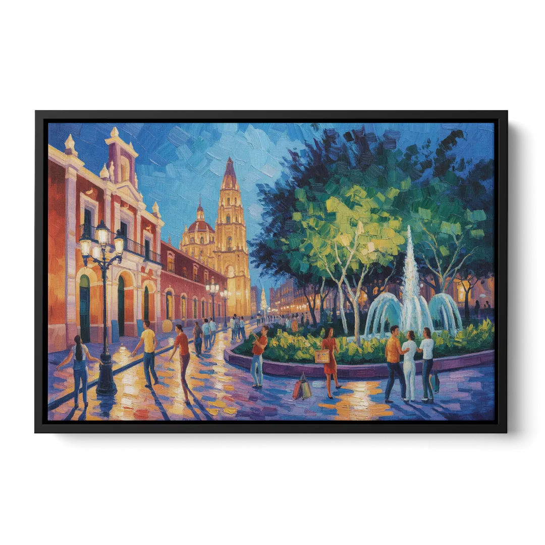 Jardín Unión Evening Front - Black Canvas Wall Art
