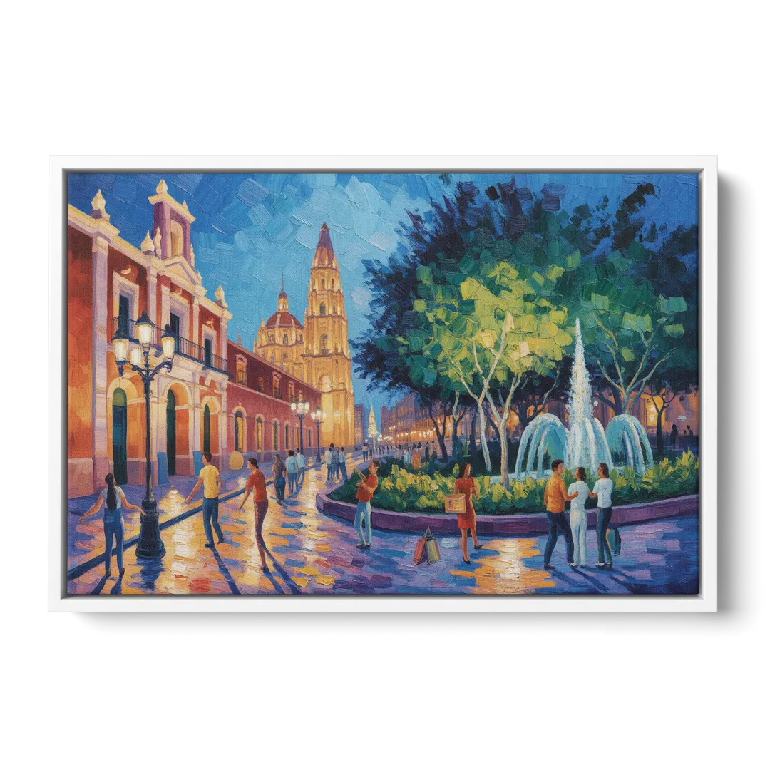Jardín Unión Evening Front - White Canvas Wall Art