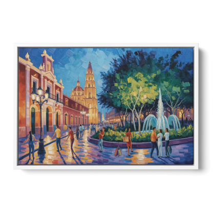 Jardín Unión Evening Front - White Canvas Wall Art