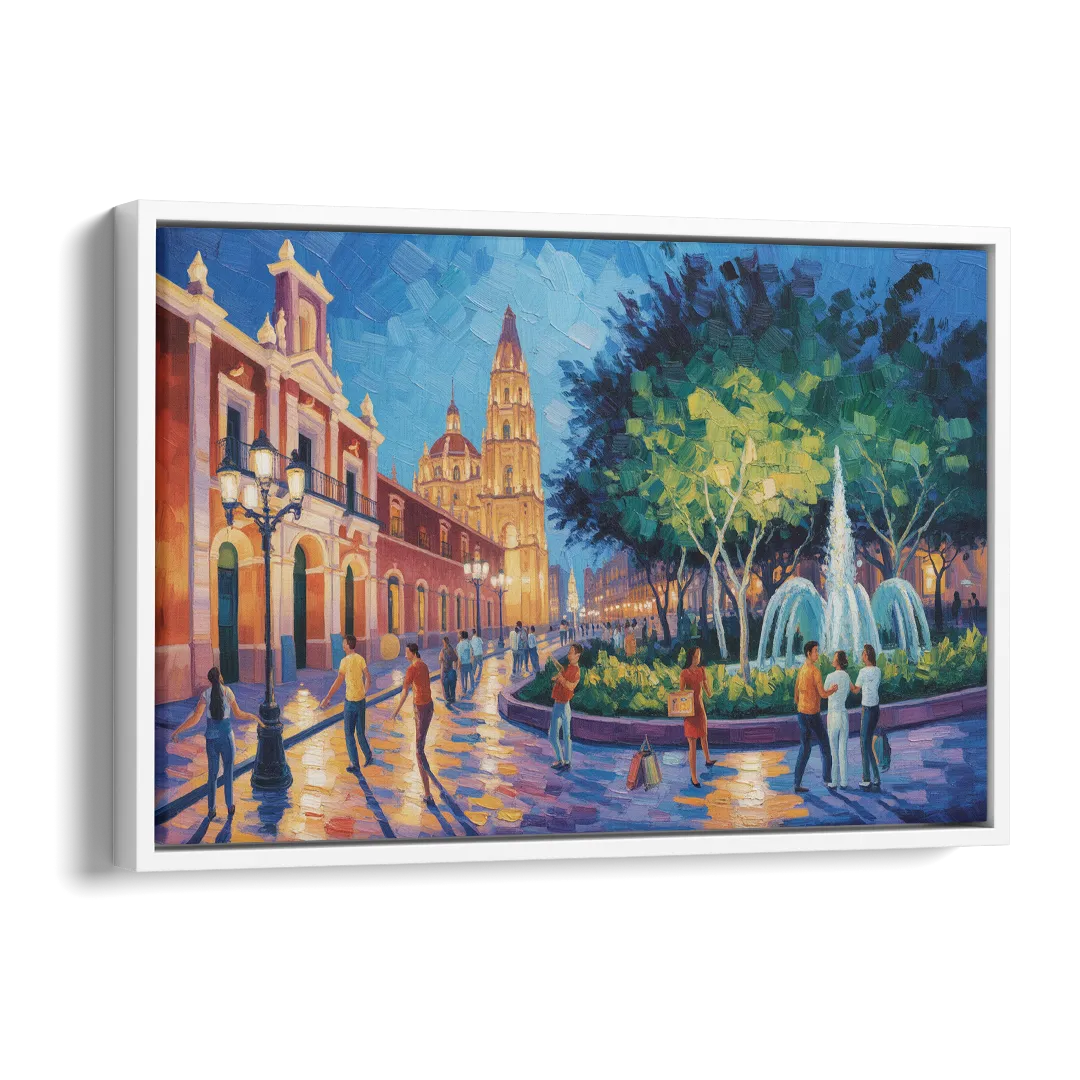 Jardín Unión Evening Side - White Canvas Wall Art