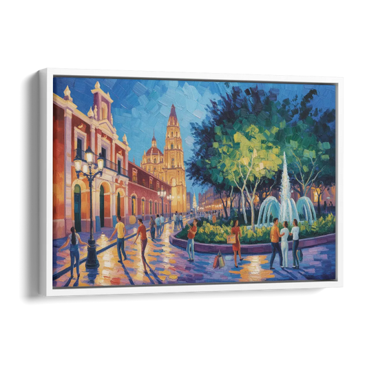Jardín Unión Evening Side - White Canvas Wall Art