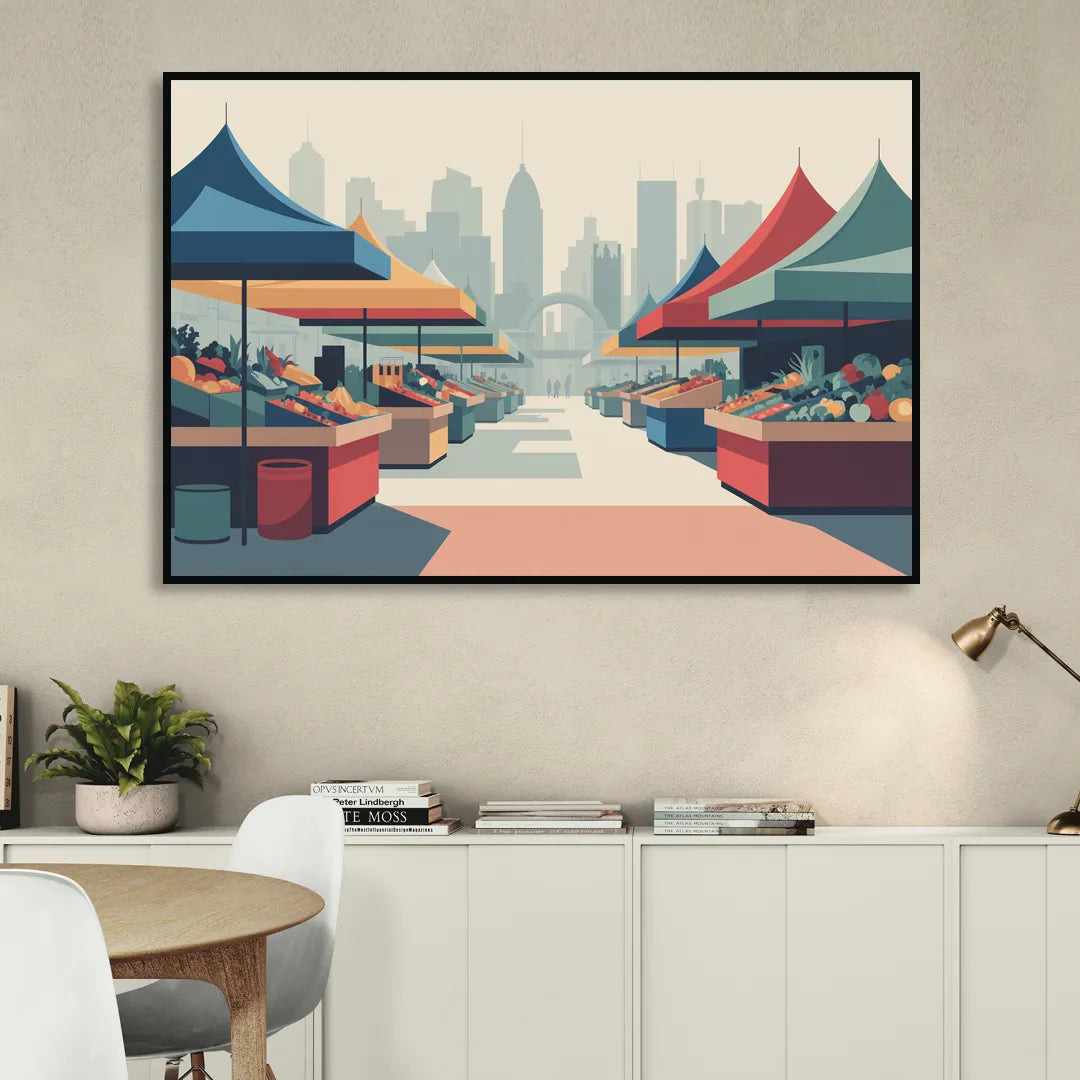 Jean Talon Market Living Room - Black Canvas Wall Art