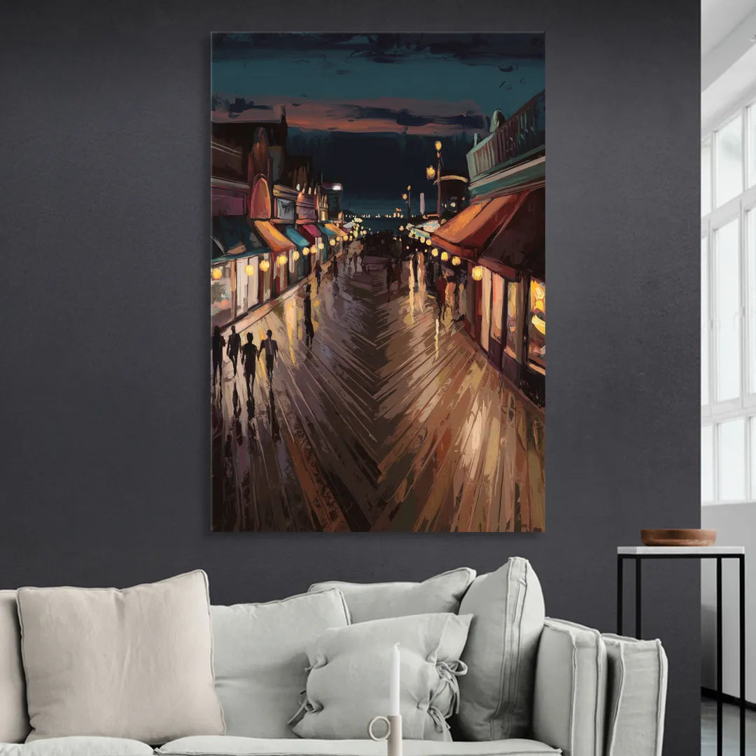 Jersey City Boardwalk Scene Sitting Room - Canvas Wall Art