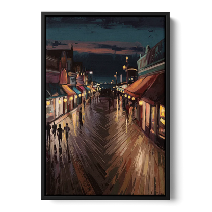Jersey City Boardwalk Scene Front - Black Canvas Wall Art