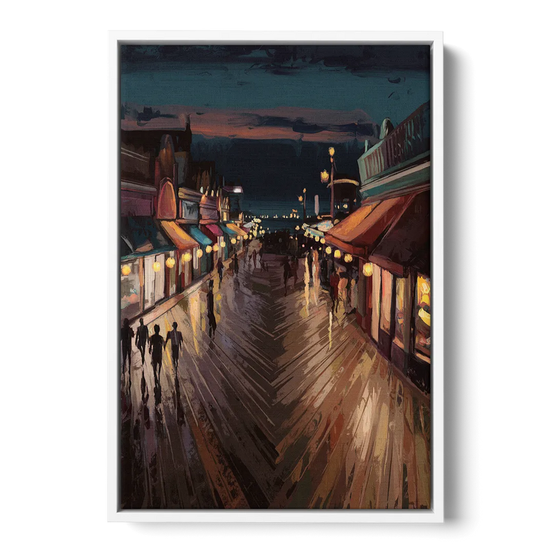 Jersey City Boardwalk Scene Front - White Canvas Wall Art