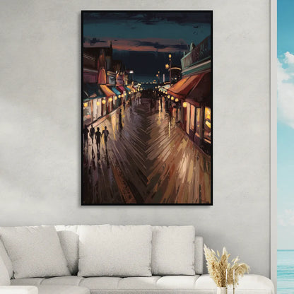 Jersey City Boardwalk Scene Living Room - Black Canvas Wall Art