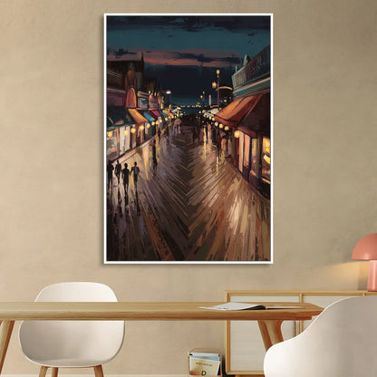 Jersey City Boardwalk Scene Living Room - White Canvas Wall Art