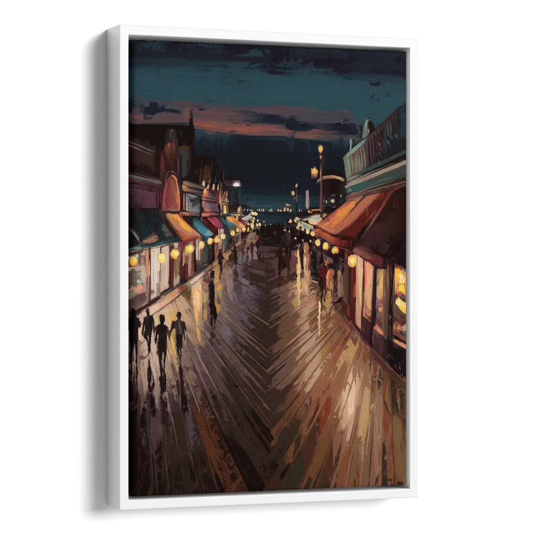 Jersey City Boardwalk Scene Side - White Canvas Wall Art
