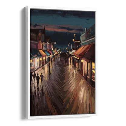 Jersey City Boardwalk Scene Side - White Canvas Wall Art