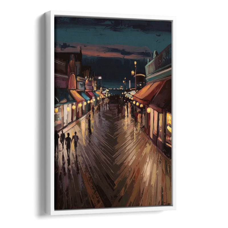 Jersey City Boardwalk Scene Side - White Canvas Wall Art