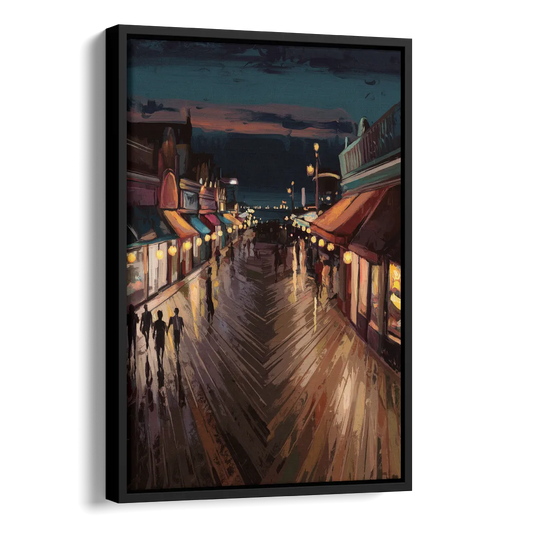 Jersey City Boardwalk Scene Side - Black Canvas Wall Art