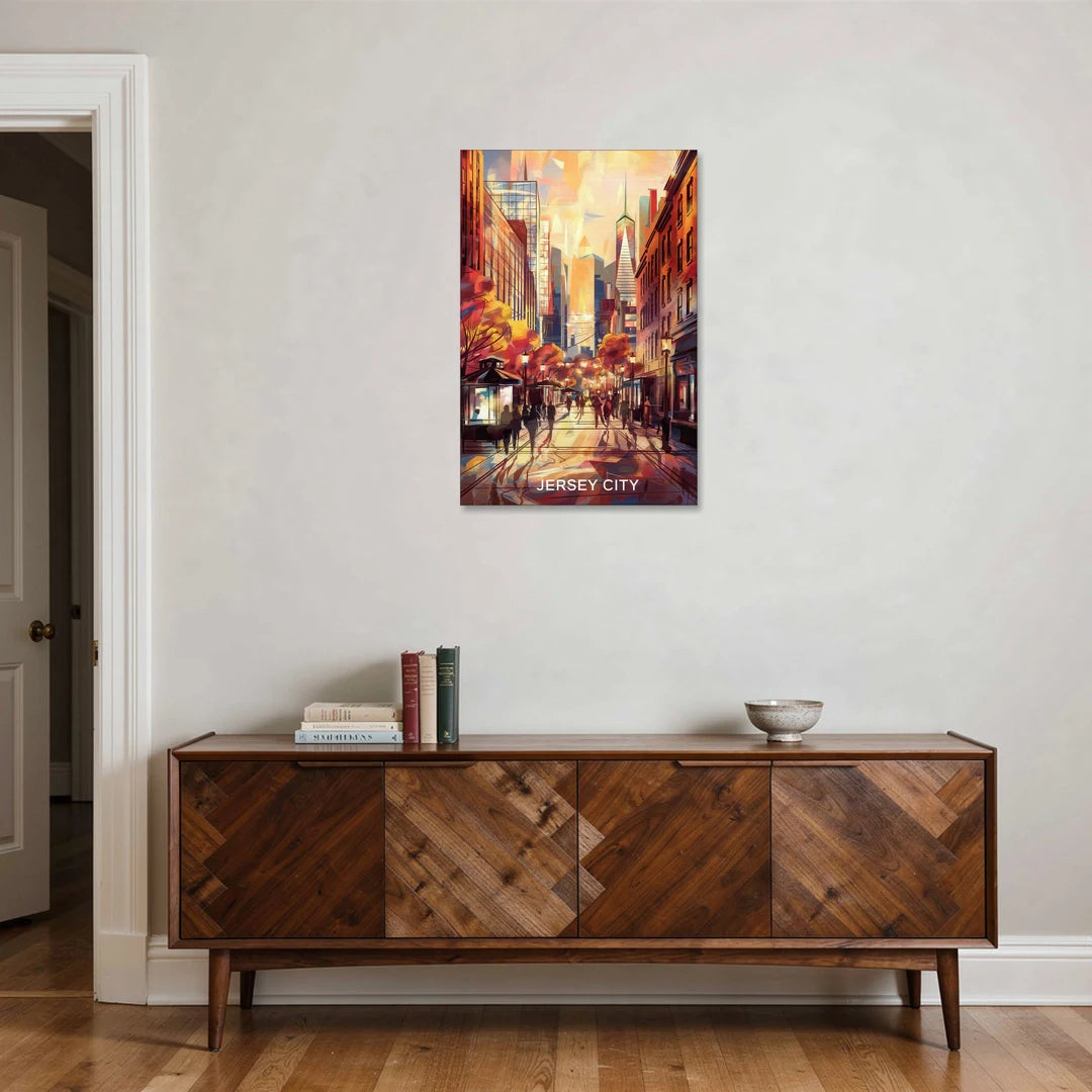 Jersey City Downtown Streetscape - Canvas Wall Art - Coffee Table - 24x36