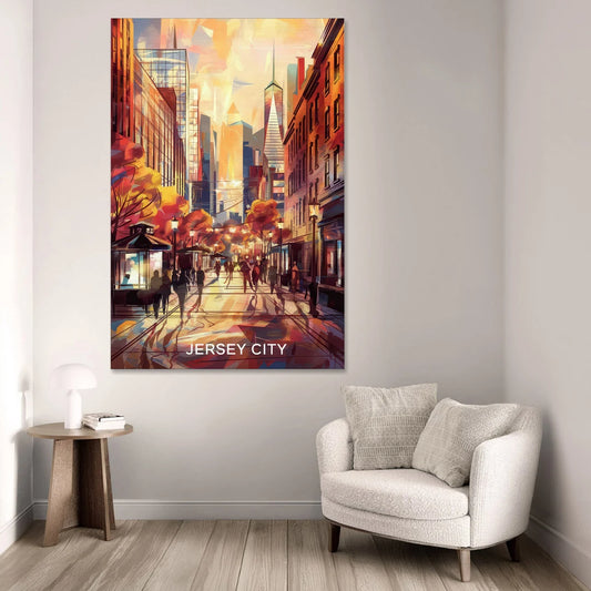 Jersey City Downtown Streetscape - Canvas Wall Art - Sofa - 40x60