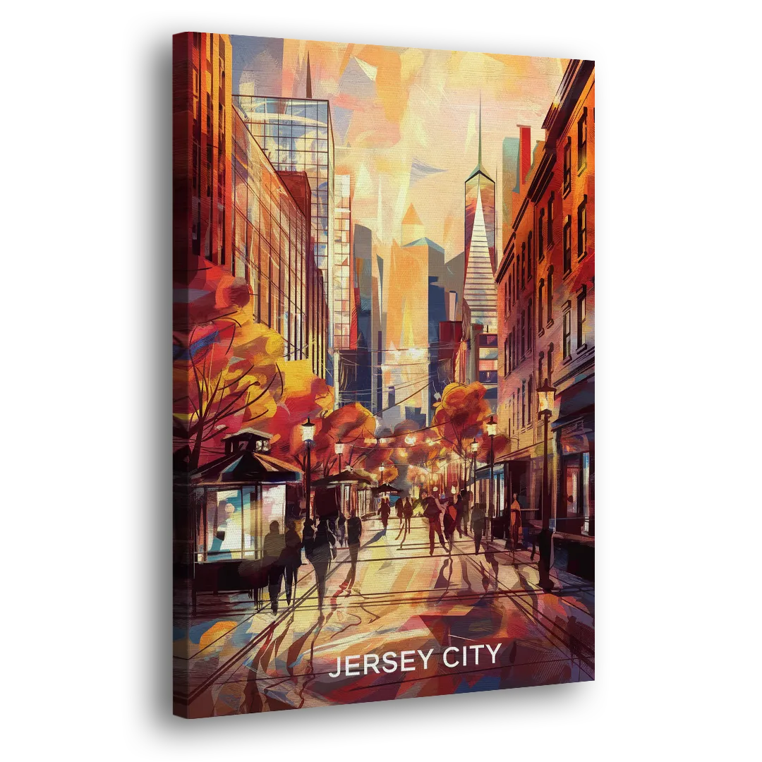 Jersey City Downtown Streetscape Side - Canvas Wall Art