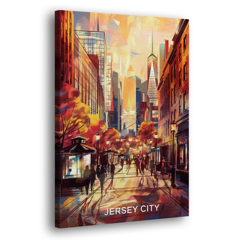 Jersey City Downtown Streetscape - Canvas Wall Art
