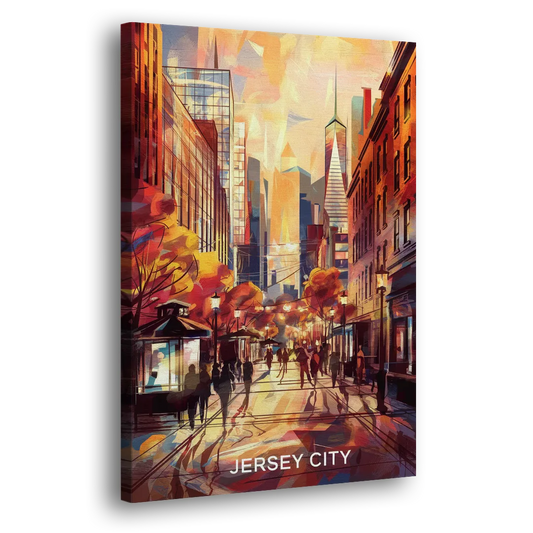 Jersey City Downtown Streetscape Side - Canvas Wall Art