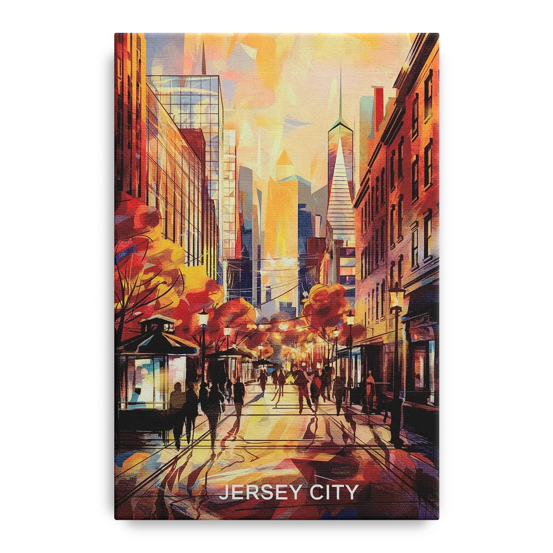 Jersey City Downtown Streetscape Front - Canvas Wall Art