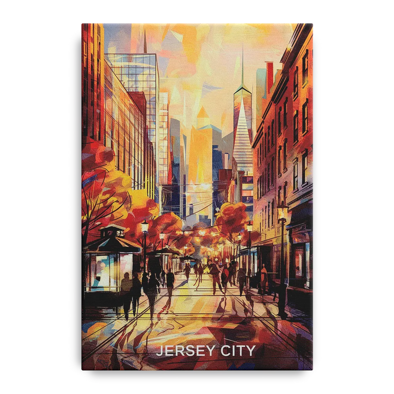 Jersey City Downtown Streetscape Front - Canvas Wall Art