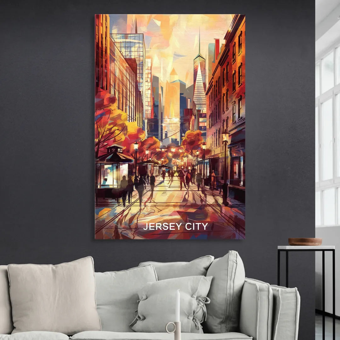 Jersey City Downtown Streetscape Living Room - Canvas Wall Art