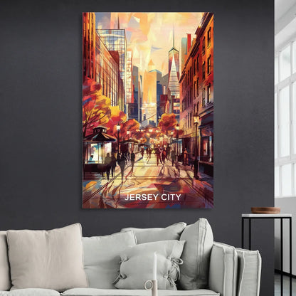 Jersey City Downtown Streetscape Living Room - Canvas Wall Art
