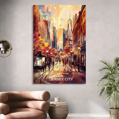 Jersey City Downtown Streetscape Sitting Room - Canvas Wall Art