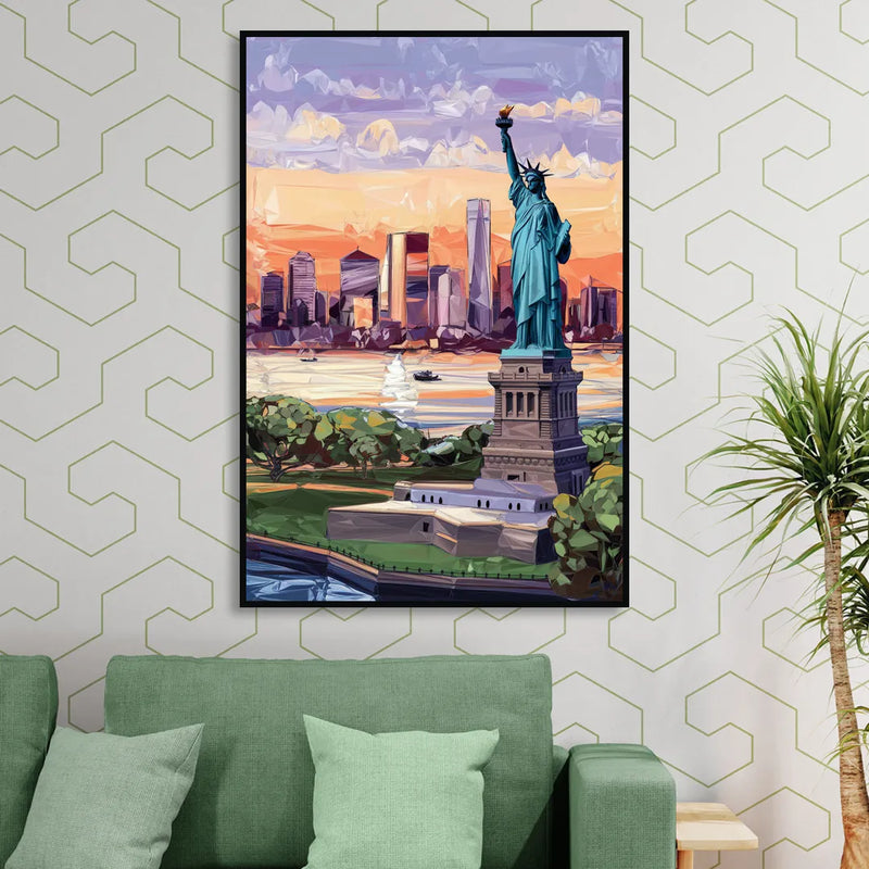 Jersey City Liberty State Park Living Room - Black Canvas Wall Art