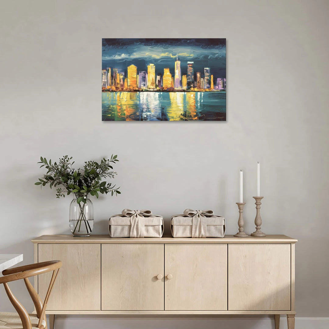 Jersey City Night Lights - Canvas Wall Art - Coffee Table - 36x24