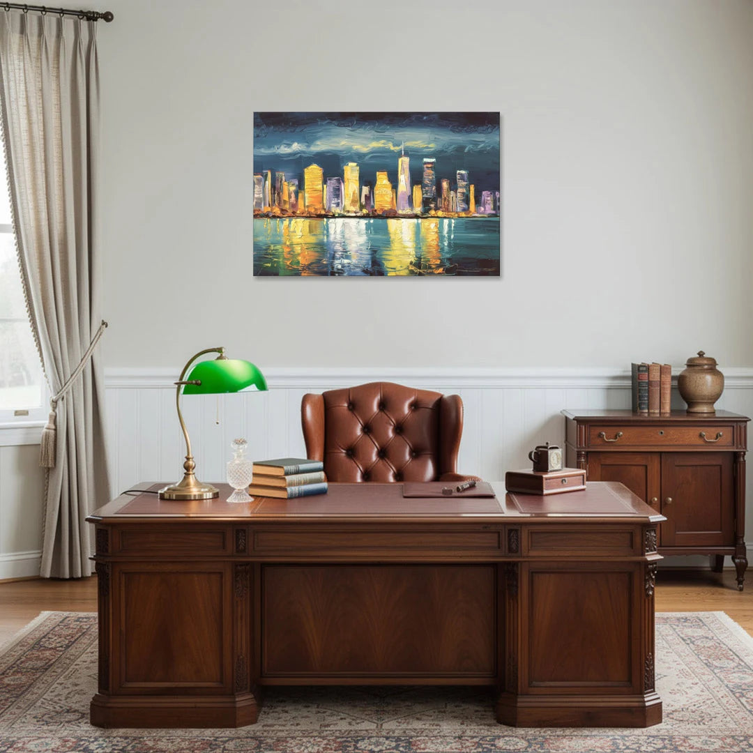 Jersey City Night Lights - Canvas Wall Art - Office - 36x24