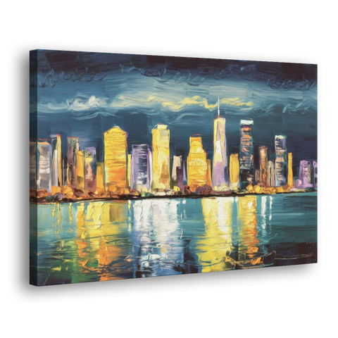 Jersey City Night Lights - Canvas Wall Art - Side
