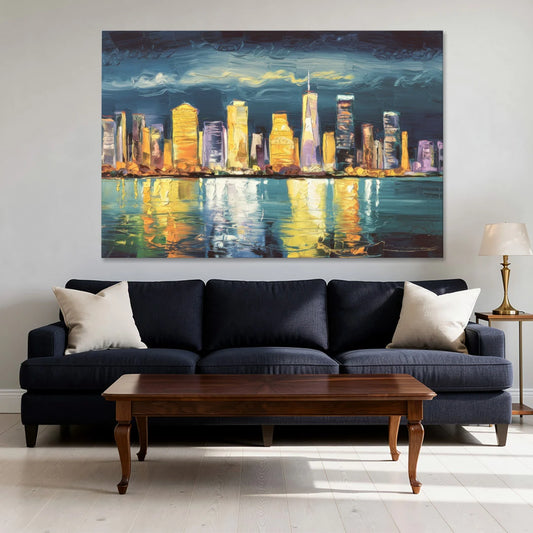 Jersey City Night Lights - Canvas Wall Art - Sofa - 60x40