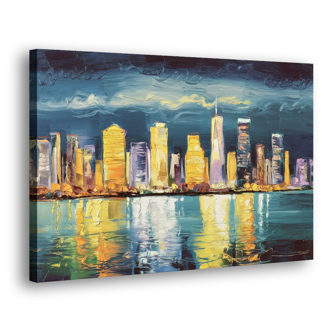 Jersey City Night Lights Side - Canvas Wall Art