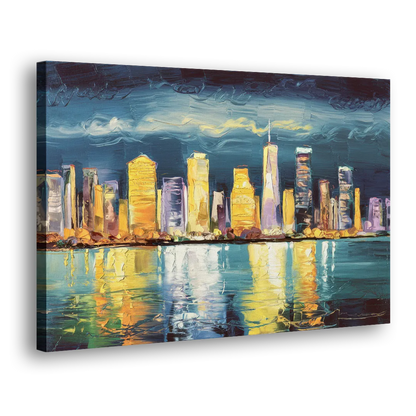 Jersey City Night Lights Side - Canvas Wall Art