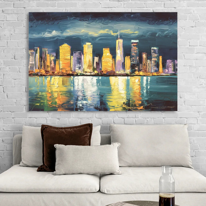 Jersey City Night Lights Living Room - Canvas Wall Art