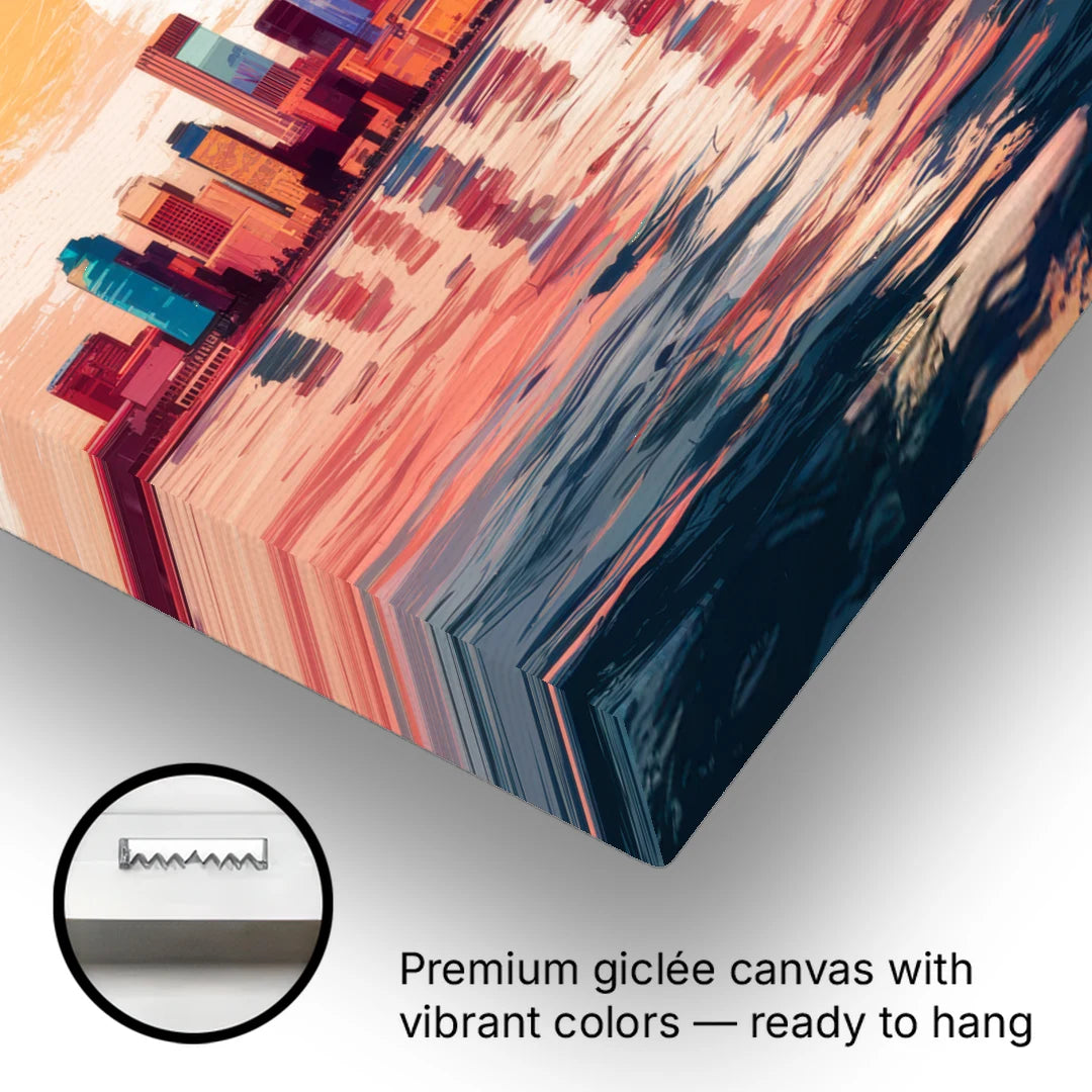 Jersey City Skyline Sunset - Canvas Wall Art - Gallery Wrap Corner