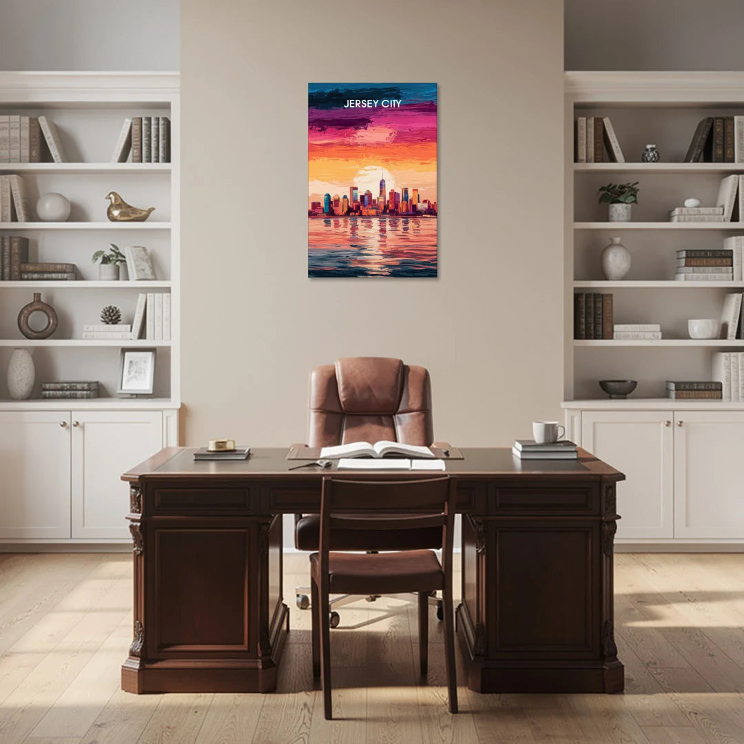 Jersey City Skyline Sunset - Canvas Wall Art - Office - 24x36