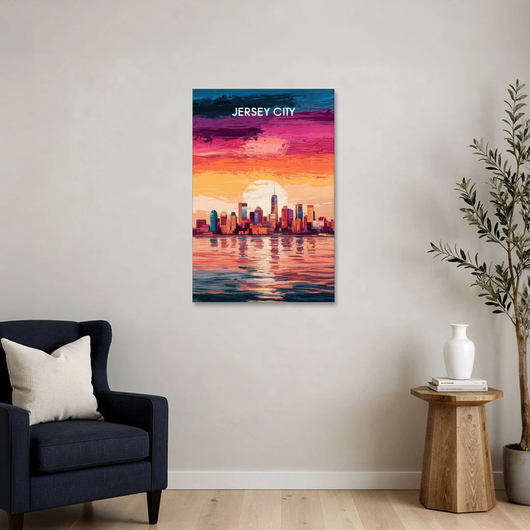 Jersey City Skyline Sunset - Canvas Wall Art - Sofa - 24x36