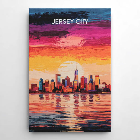Jersey City Skyline Sunset - Canvas Wall Art