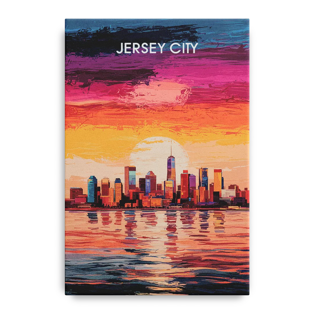Jersey City Skyline Sunset Front - Canvas Wall Art